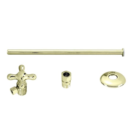 Westbrass Toilet Kit W/ Stop and Flat Head Riser, Cross Handle in Polished Brass D1812T-01